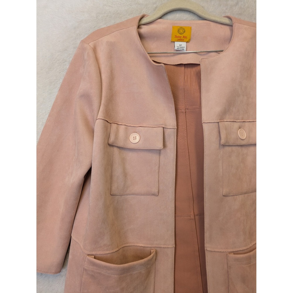 Ruby Road Jacket Women's 8P Pink Faux Suede Open Front 3/4 Sleeve - Picture 3 of 9